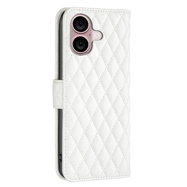 For iPhone 16 Diamond Lattice Wallet Flip Leather Phone Case