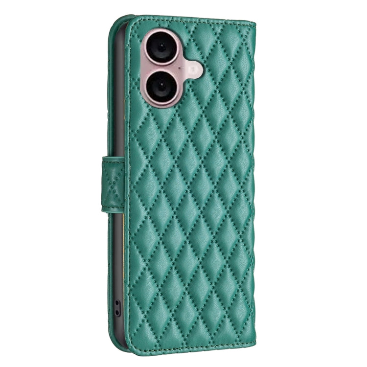 For iPhone 16 Diamond Lattice Wallet Flip Leather Phone Case