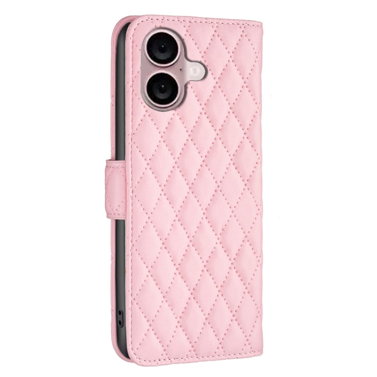 For iPhone 16 Diamond Lattice Wallet Flip Leather Phone Case