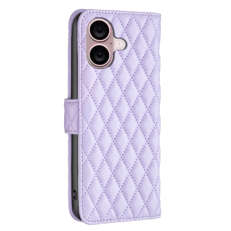 For iPhone 16 Diamond Lattice Wallet Flip Leather Phone Case
