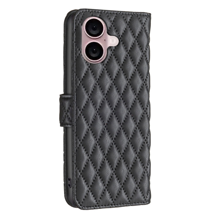 For iPhone 16 Plus Diamond Lattice Wallet Flip Leather Phone Case