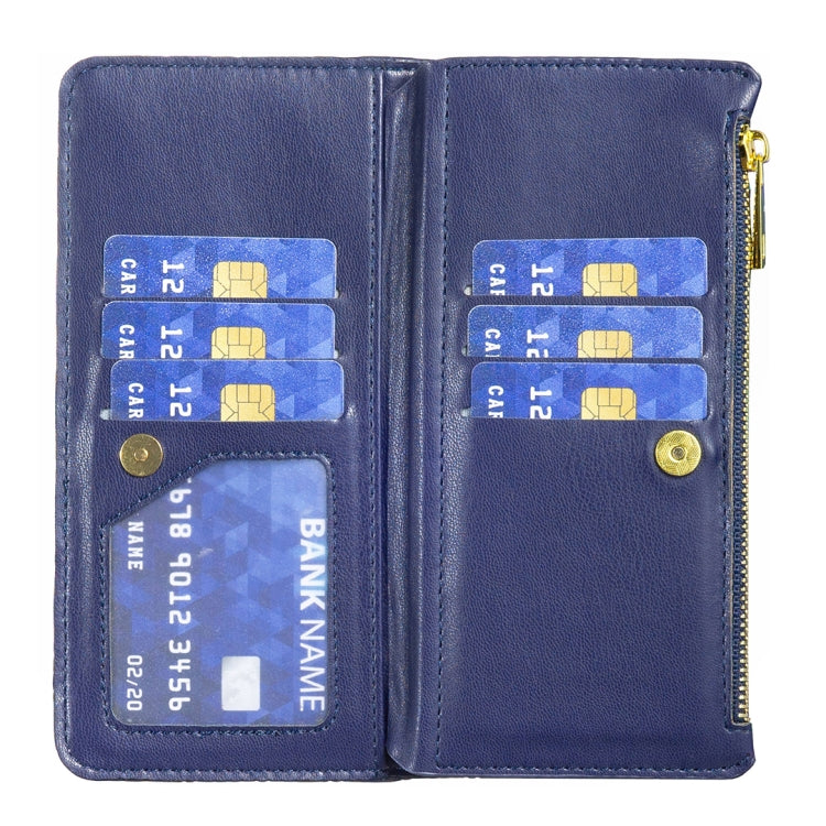 For iPhone 16 Pro Max Diamond Lattice Zipper Wallet Leather Flip Phone Case