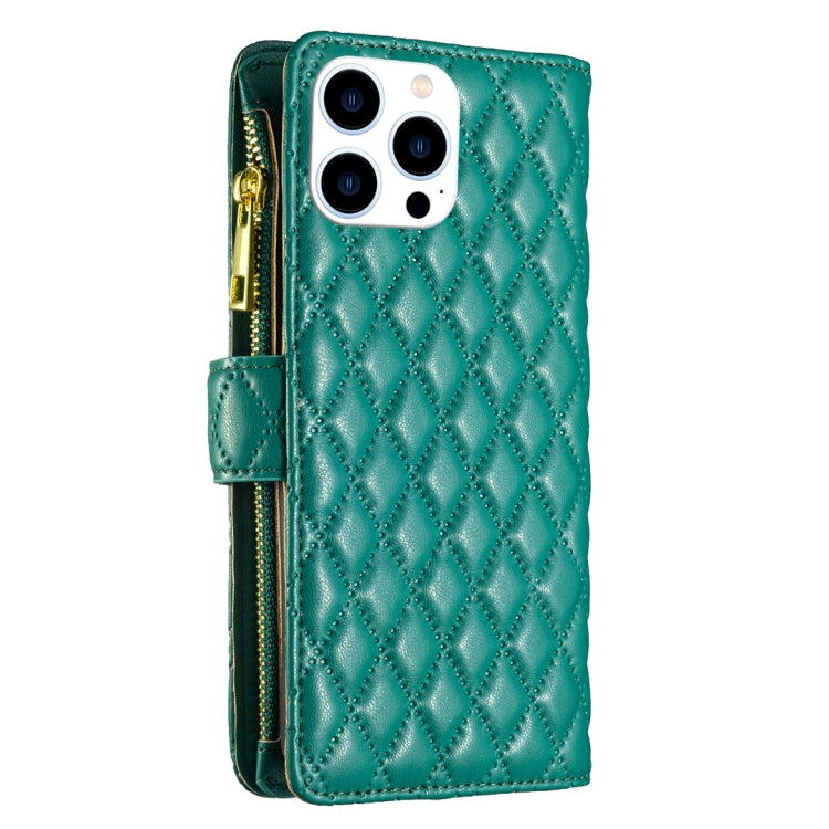 For iPhone 16 Pro Max Diamond Lattice Zipper Wallet Leather Flip Phone Case