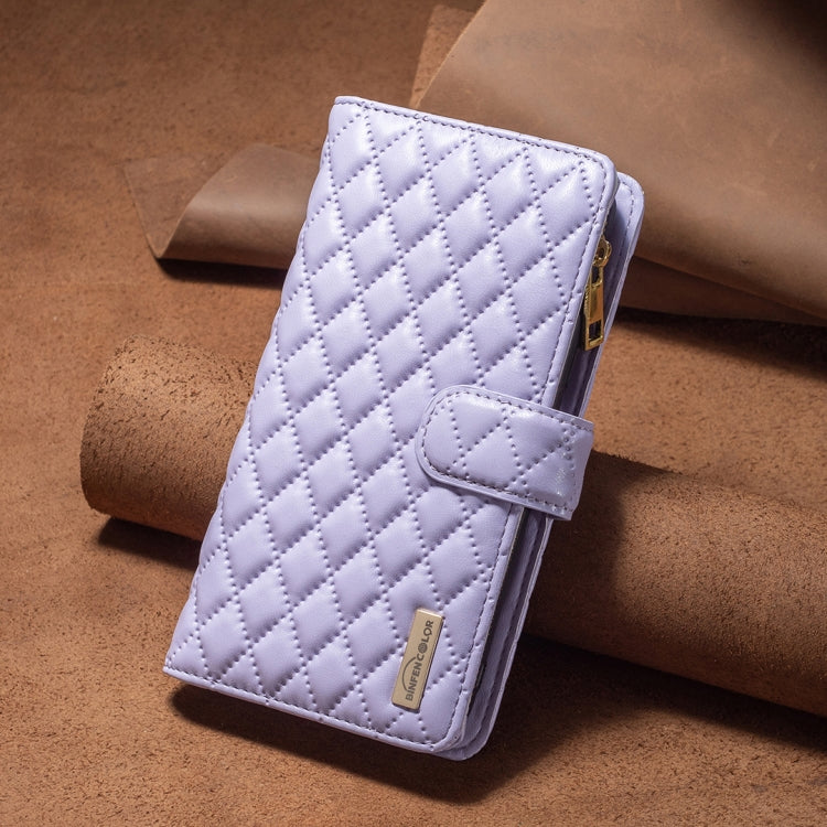 For iPhone 16 Pro Max Diamond Lattice Zipper Wallet Leather Flip Phone Case