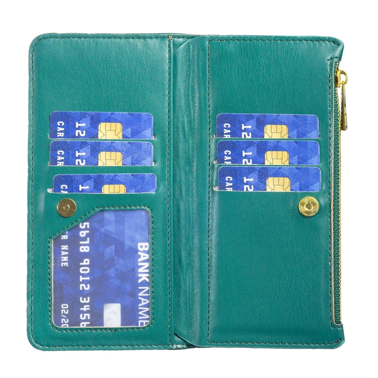 For iPhone 16 Pro Diamond Lattice Zipper Wallet Leather Flip Phone Case