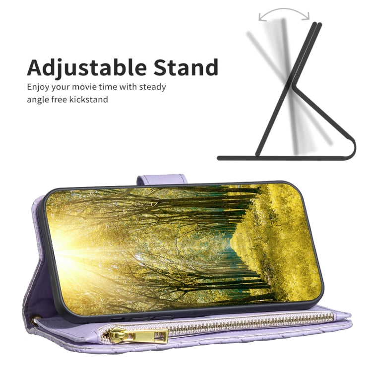 For iPhone 16 Pro Diamond Lattice Zipper Wallet Leather Flip Phone Case
