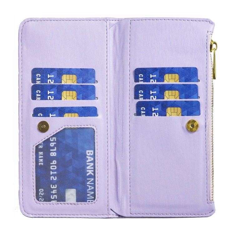 For iPhone 16 Pro Diamond Lattice Zipper Wallet Leather Flip Phone Case