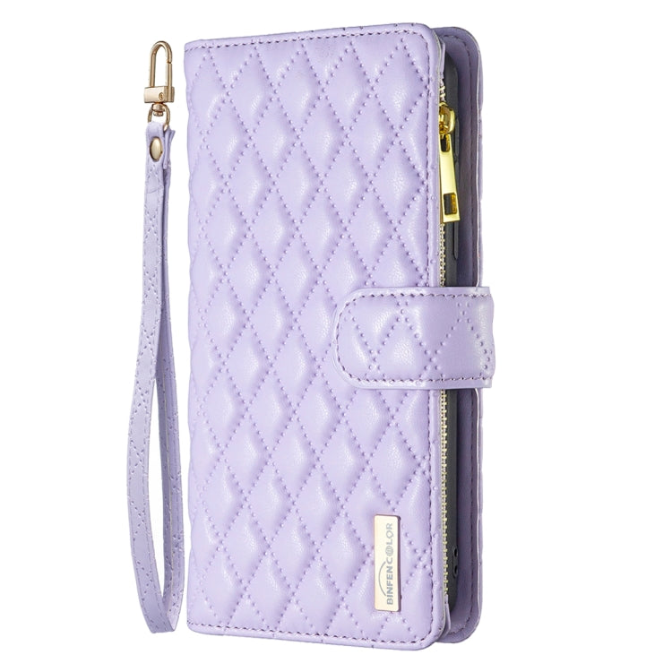 For iPhone 16 Diamond Lattice Zipper Wallet Leather Flip Phone Case