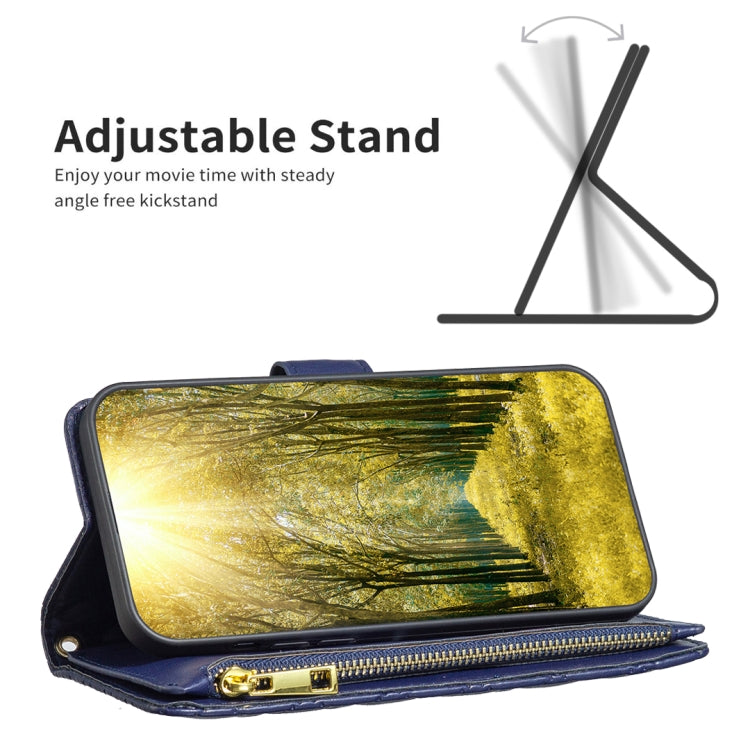 For iPhone 16 Plus Diamond Lattice Zipper Wallet Leather Flip Phone Case