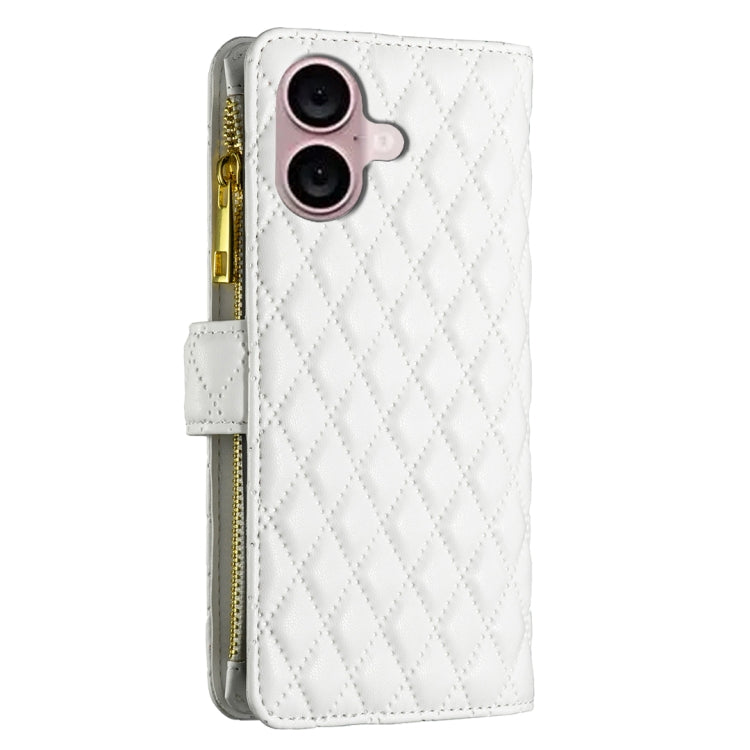 For iPhone 16 Plus Diamond Lattice Zipper Wallet Leather Flip Phone Case