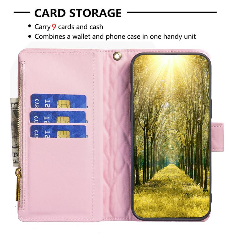 For iPhone Air Diamond Lattice Zipper Wallet Leather Flip Phone Case