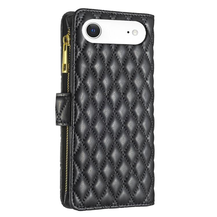 For iPhone Air Diamond Lattice Zipper Wallet Leather Flip Phone Case