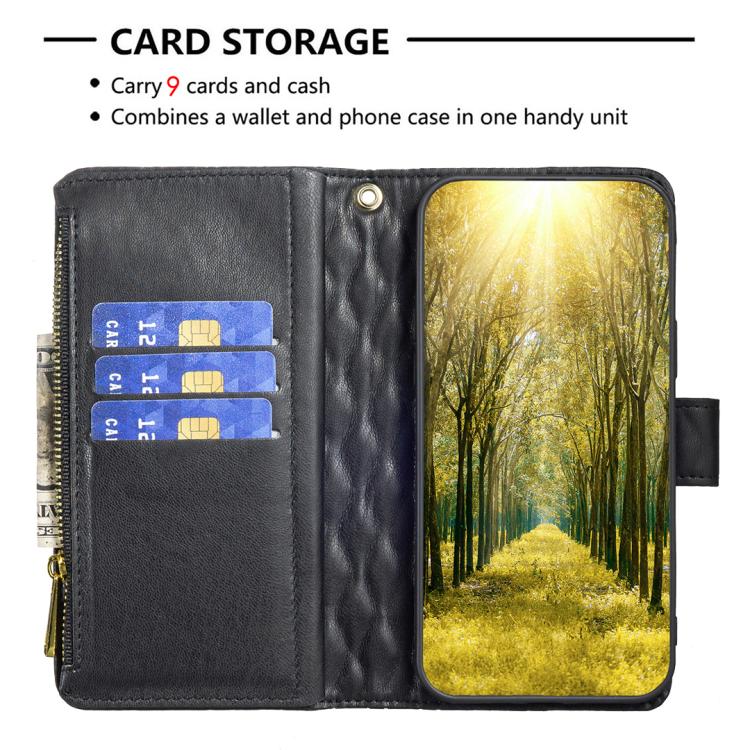For iPhone Air Diamond Lattice Zipper Wallet Leather Flip Phone Case