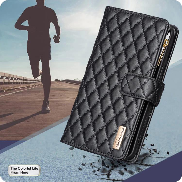 For iPhone Air Diamond Lattice Zipper Wallet Leather Flip Phone Case