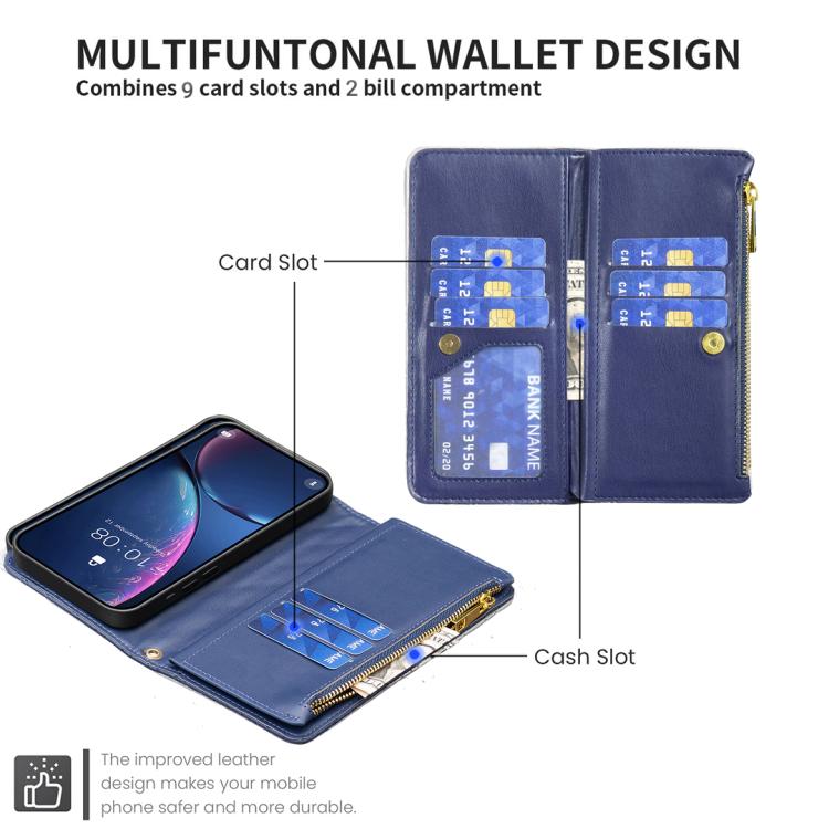 For iPhone 17 Pro Diamond Lattice Zipper Wallet Leather Flip Phone Case