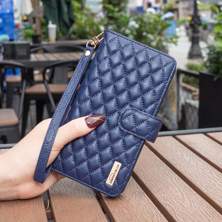 For iPhone 17 Pro Diamond Lattice Zipper Wallet Leather Flip Phone Case