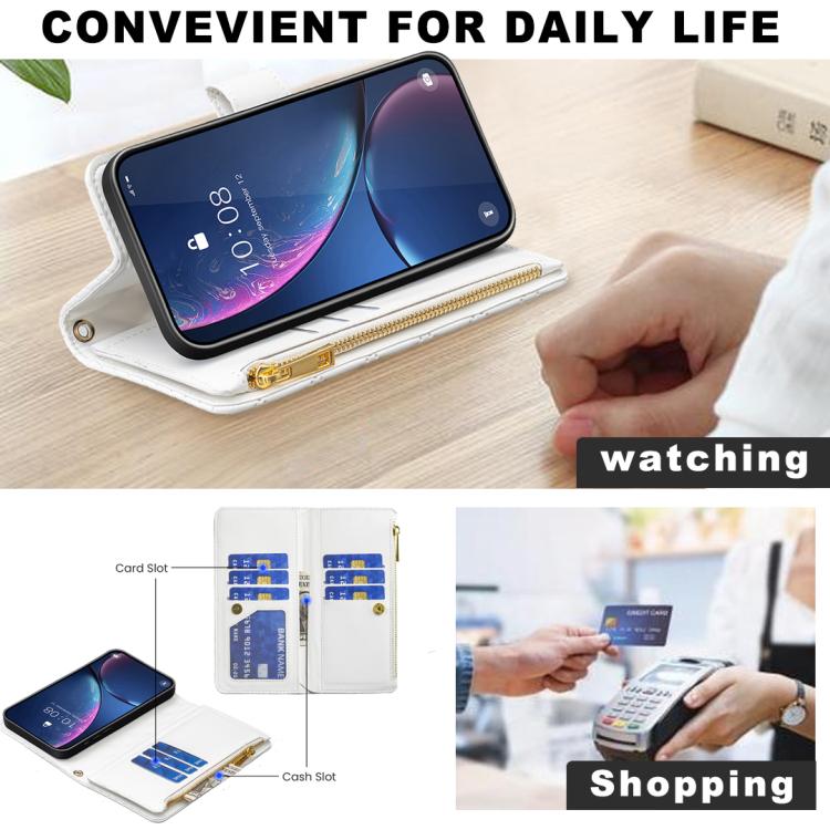 For iPhone 17 Pro Diamond Lattice Zipper Wallet Leather Flip Phone Case