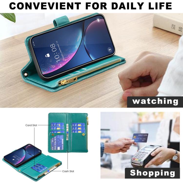 For iPhone 17 Pro Diamond Lattice Zipper Wallet Leather Flip Phone Case