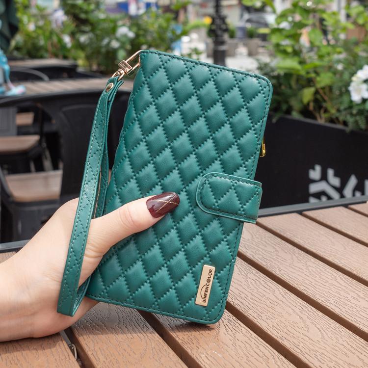 For iPhone 17 Pro Diamond Lattice Zipper Wallet Leather Flip Phone Case