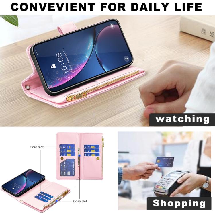 For iPhone 17 Pro Diamond Lattice Zipper Wallet Leather Flip Phone Case