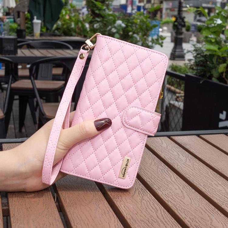 For iPhone 17 Pro Diamond Lattice Zipper Wallet Leather Flip Phone Case