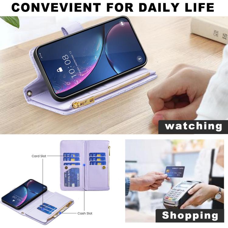 For iPhone 17 Pro Diamond Lattice Zipper Wallet Leather Flip Phone Case