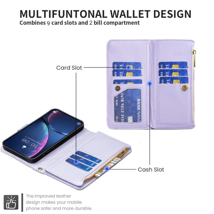 For iPhone 17 Pro Diamond Lattice Zipper Wallet Leather Flip Phone Case