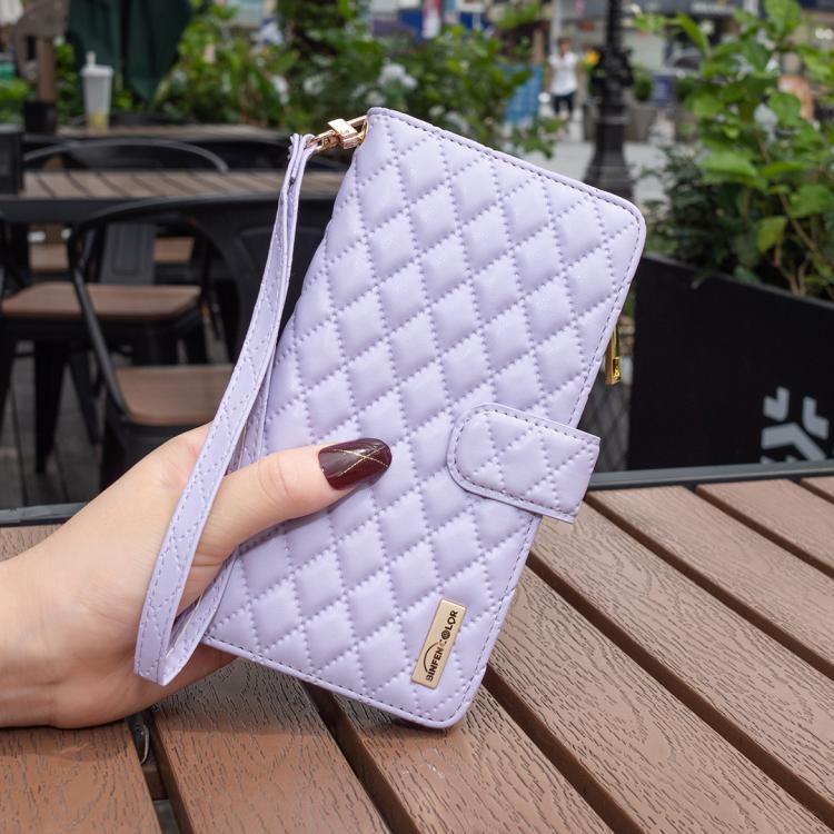 For iPhone 17 Pro Diamond Lattice Zipper Wallet Leather Flip Phone Case