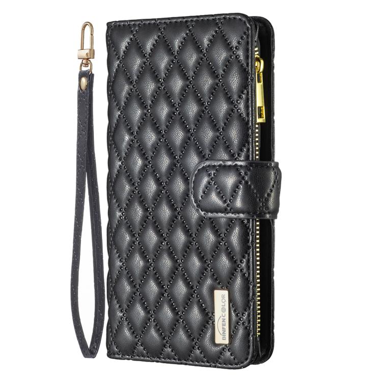 For iPhone 17 Pro Diamond Lattice Zipper Wallet Leather Flip Phone Case