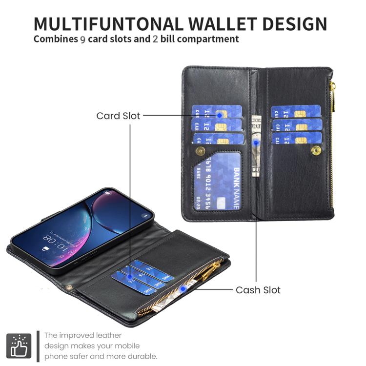 For iPhone 17 Pro Diamond Lattice Zipper Wallet Leather Flip Phone Case