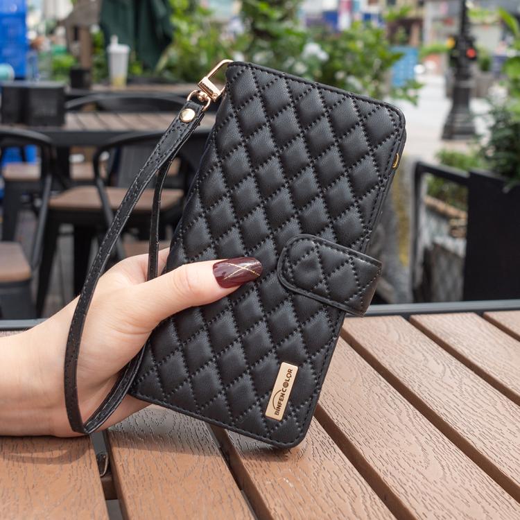 For iPhone 17 Pro Diamond Lattice Zipper Wallet Leather Flip Phone Case