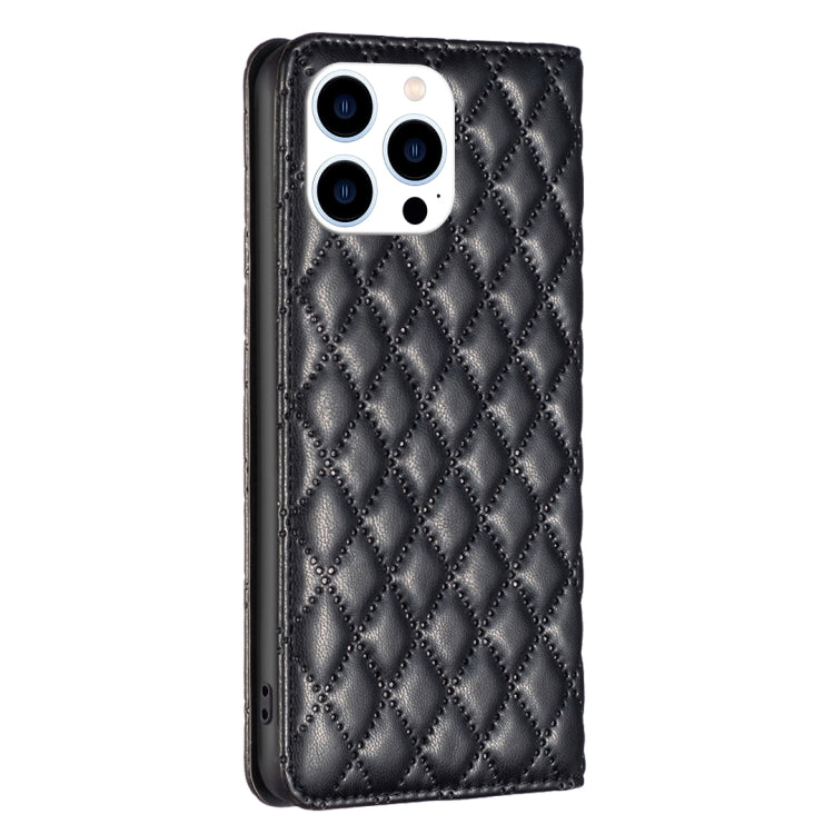 For iPhone 16 Pro Max Diamond Lattice Magnetic Leather Flip Phone Case