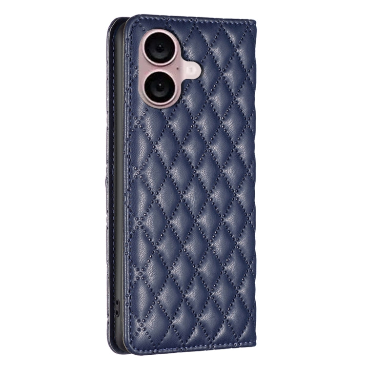 For iPhone 16 Diamond Lattice Magnetic Leather Flip Phone Case