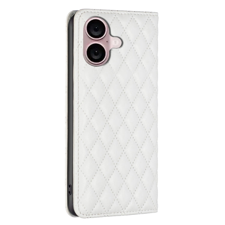 For iPhone 16 Diamond Lattice Magnetic Leather Flip Phone Case