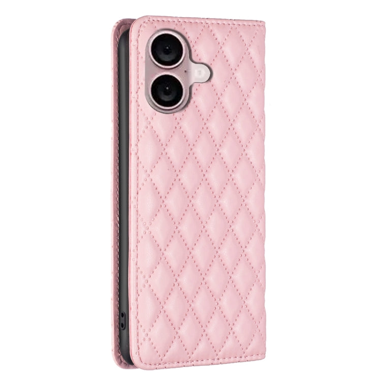 For iPhone 16 Diamond Lattice Magnetic Leather Flip Phone Case