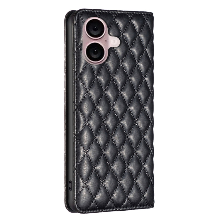 For iPhone 16 Diamond Lattice Magnetic Leather Flip Phone Case