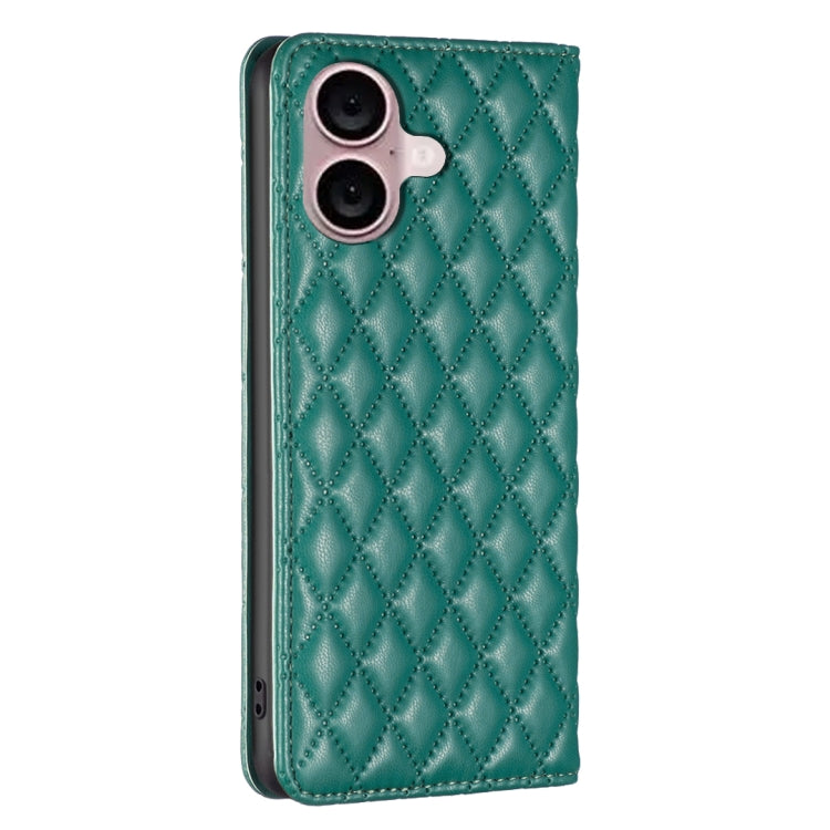 For iPhone 16 Plus Diamond Lattice Magnetic Leather Flip Phone Case