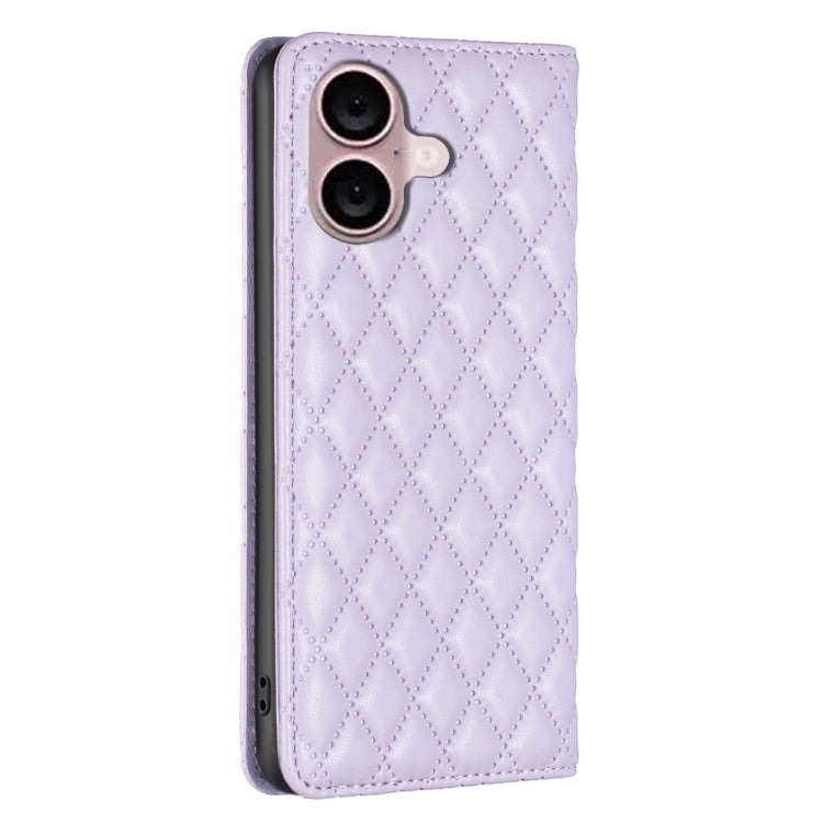 For iPhone 16 Plus Diamond Lattice Magnetic Leather Flip Phone Case