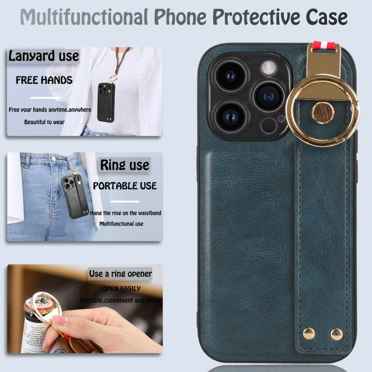 For iPhone 14 Pro Wristband Leather Back Phone Case