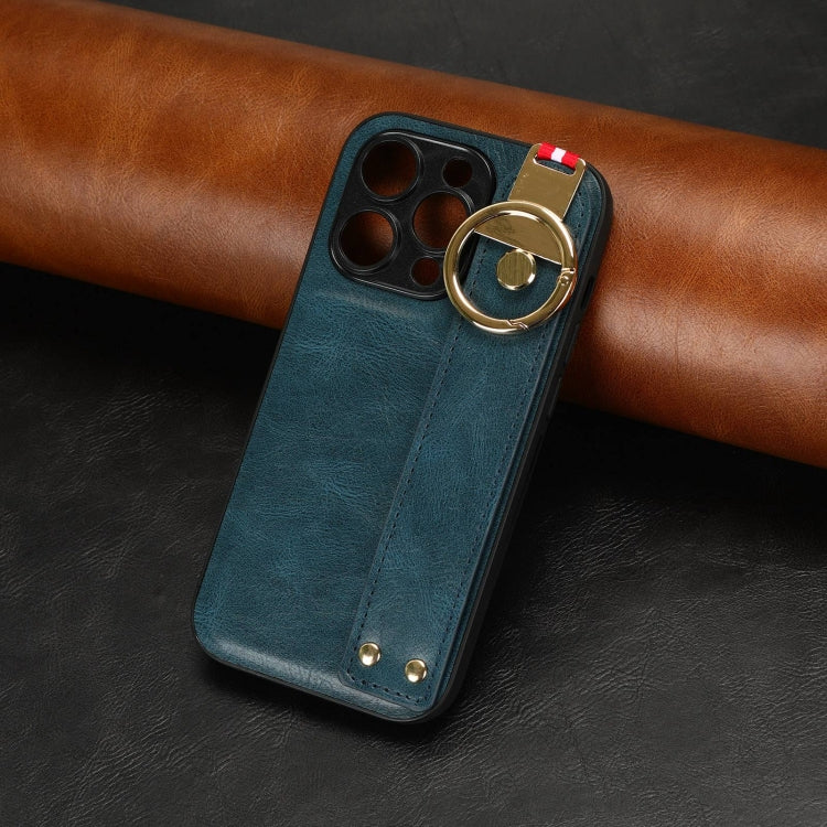 For iPhone 14 Pro Max Wristband Leather Back Phone Case