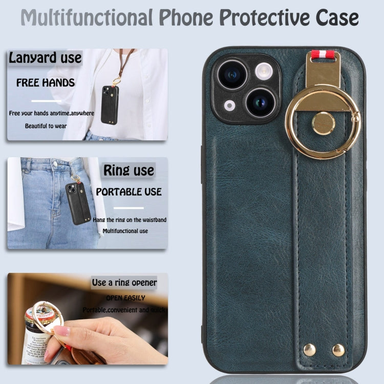For iPhone 13 mini Wristband Leather Back Phone Case