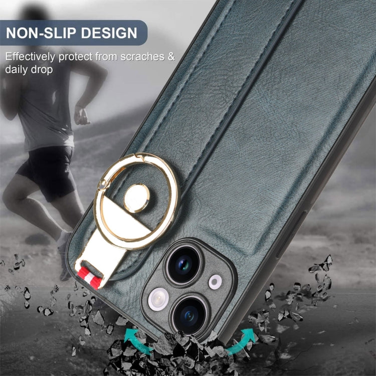 For iPhone 13 mini Wristband Leather Back Phone Case