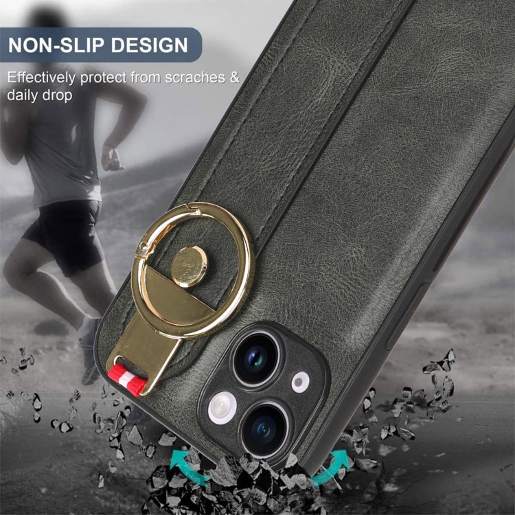 For iPhone 13 mini Wristband Leather Back Phone Case