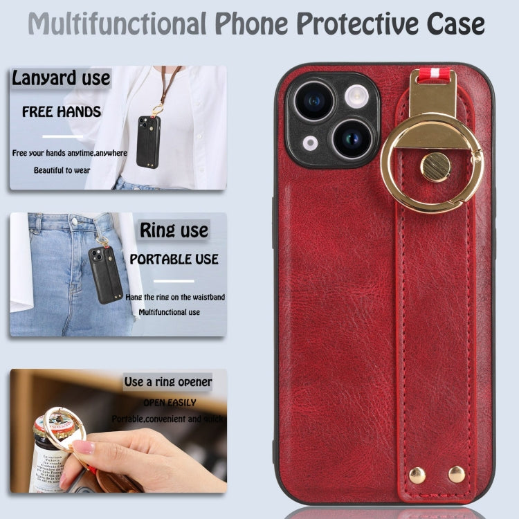 For iPhone 13 mini Wristband Leather Back Phone Case