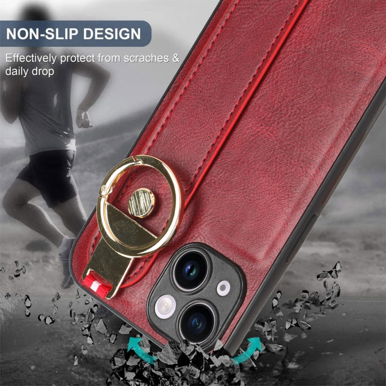 For iPhone 13 mini Wristband Leather Back Phone Case
