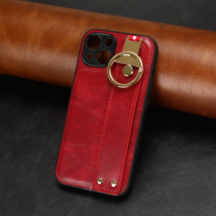 For iPhone 13 mini Wristband Leather Back Phone Case