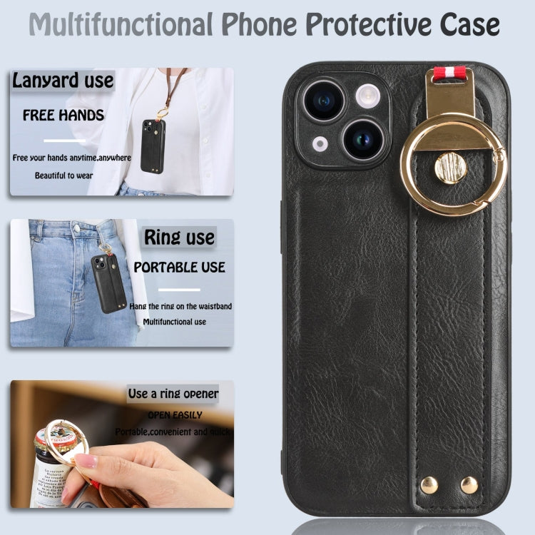 For iPhone 13 mini Wristband Leather Back Phone Case