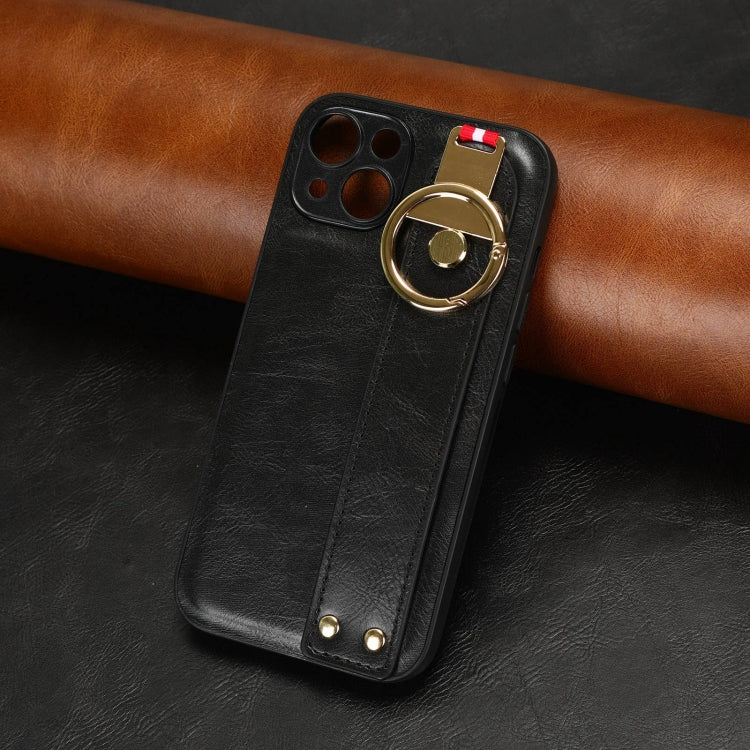 For iPhone 13 mini Wristband Leather Back Phone Case