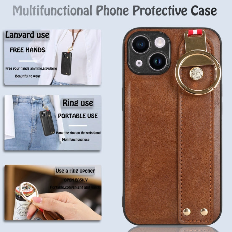 For iPhone 13 mini Wristband Leather Back Phone Case