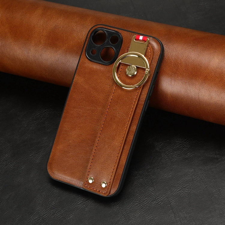 For iPhone 13 mini Wristband Leather Back Phone Case